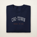 Chicago Football Embroidered Crewneck — Chi-Town in Navy, flat lay