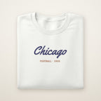 Chicago Football Embroidered Crewneck — Chicago Script in White, flat lay