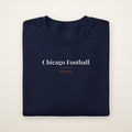 Chicago Football Embroidered Crewneck — Classic Serif in Navy, flat lay