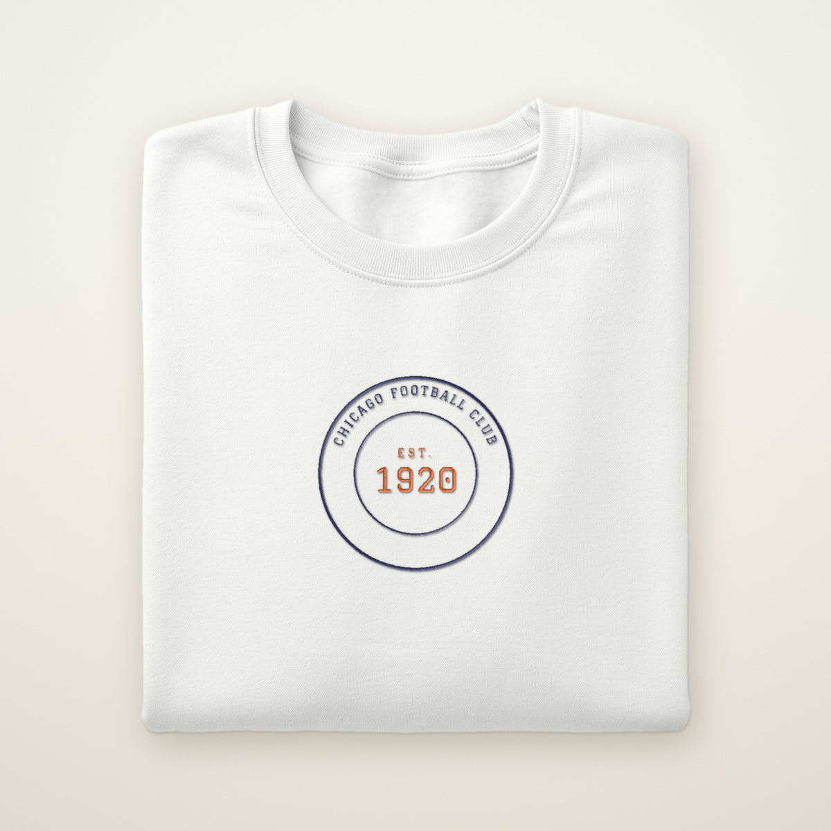 Chicago Football Embroidered Crewneck — Club Crest in White, flat lay