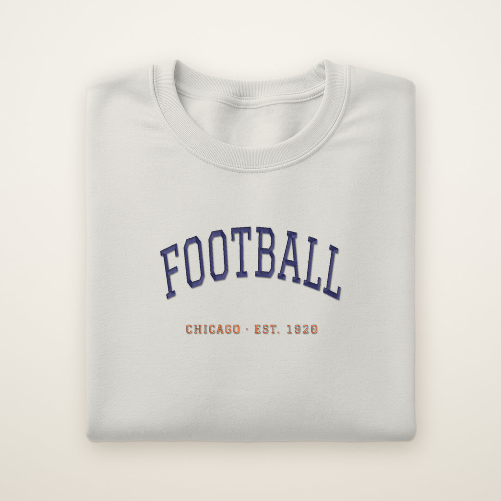 Chicago Football Embroidered Crewneck — Est. 1920 in Ash, flat lay