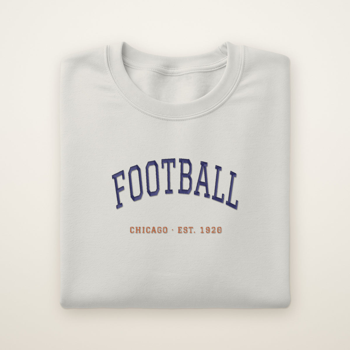 Chicago Football Embroidered Crewneck — Est. 1920 in Ash, flat lay