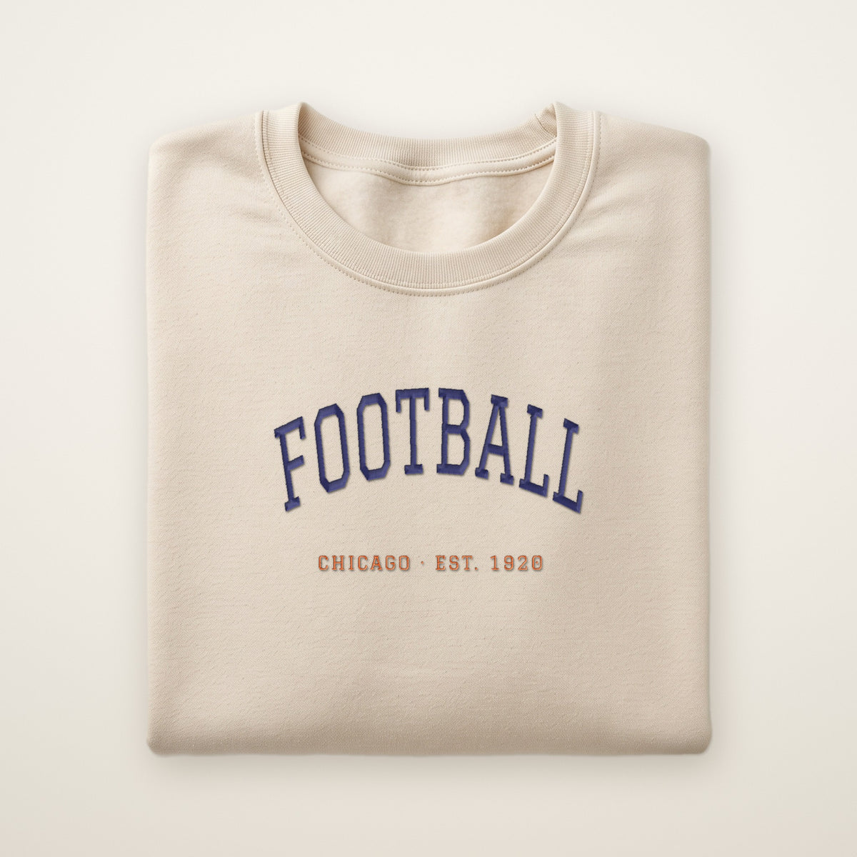 Chicago Football Embroidered Crewneck — Est. 1920 in Sand, flat lay