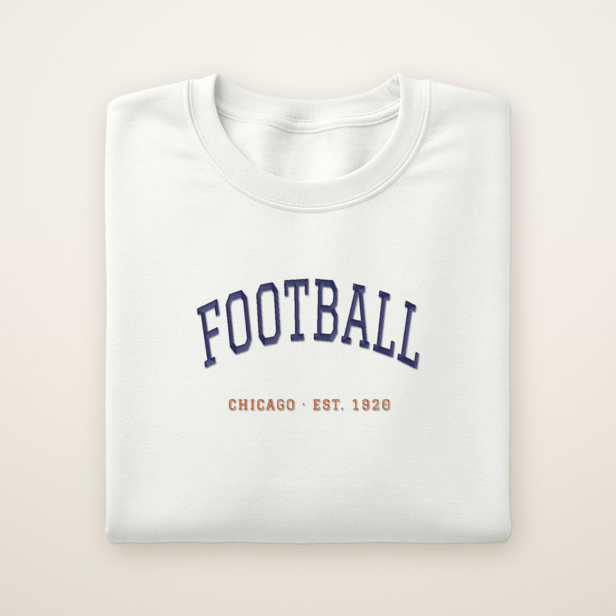 Chicago Football Embroidered Crewneck — Est. 1920 in White, flat lay