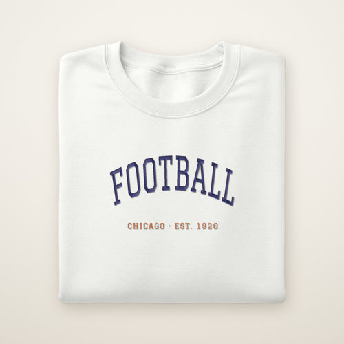 Chicago Football Embroidered Crewneck — Est. 1920 in White, flat lay