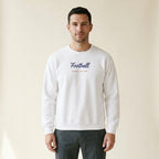 Model wearing the Chicago Football Football Script embroidered crewneck