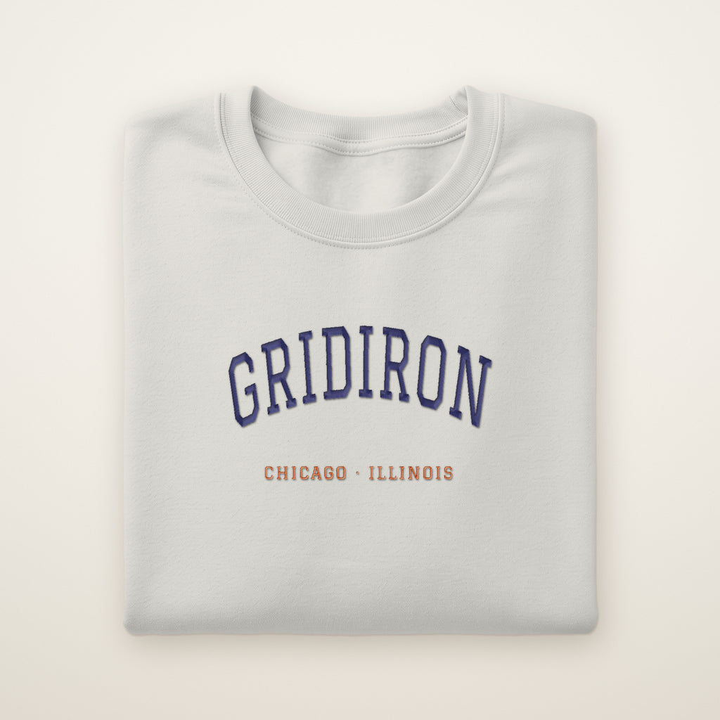 Chicago Football Embroidered Crewneck — Gridiron in Ash, flat lay