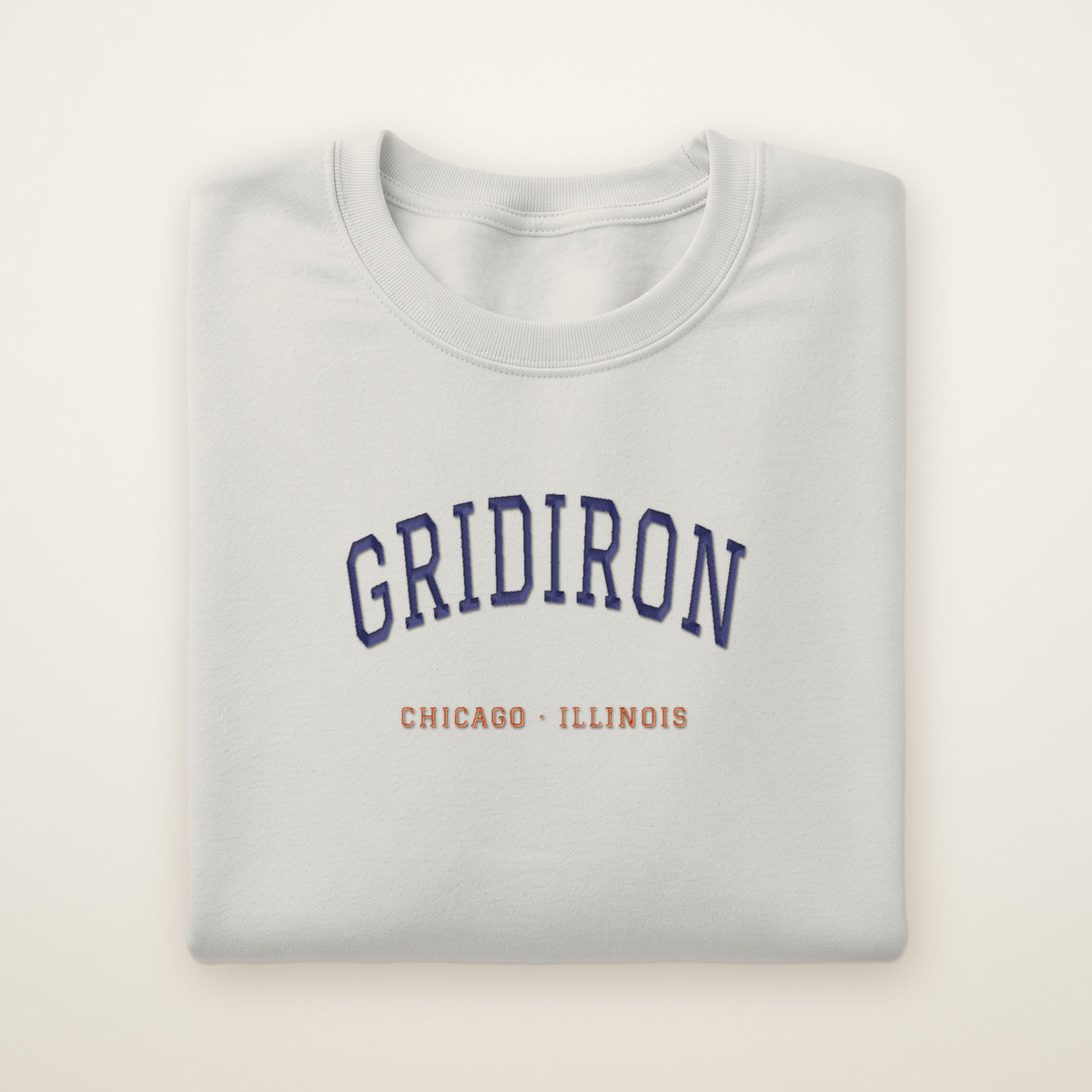 Chicago Football Embroidered Crewneck — Gridiron in Ash, flat lay