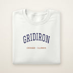 Chicago Football Embroidered Crewneck — Gridiron in White, flat lay