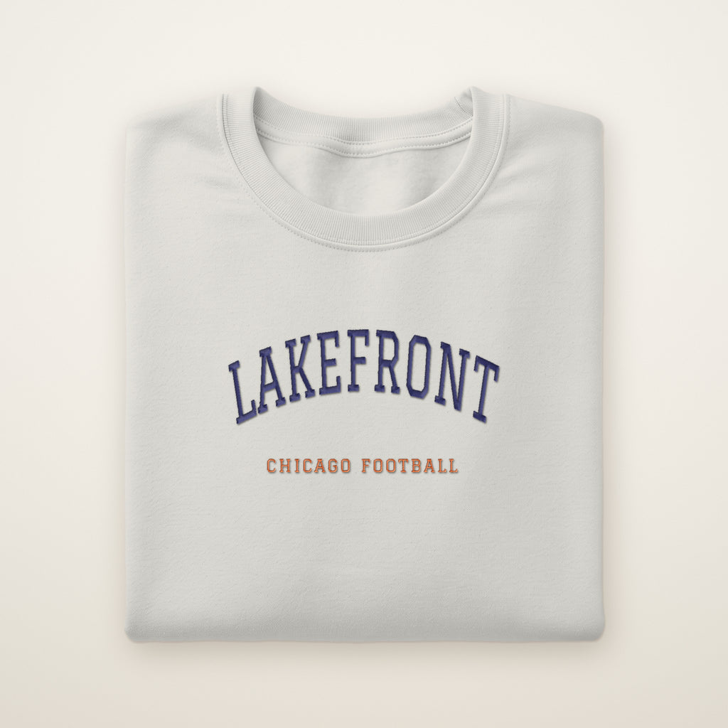 Chicago Football Embroidered Crewneck — Lakefront in Ash, flat lay