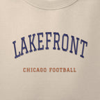 Close-up of the navy & orange satin-stitch Lakefront embroidery
