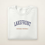 Chicago Football Embroidered Crewneck — Lakefront in White, flat lay