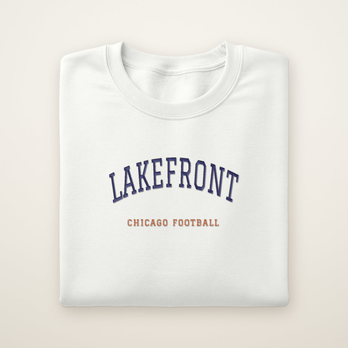 Chicago Football Embroidered Crewneck — Lakefront in White, flat lay