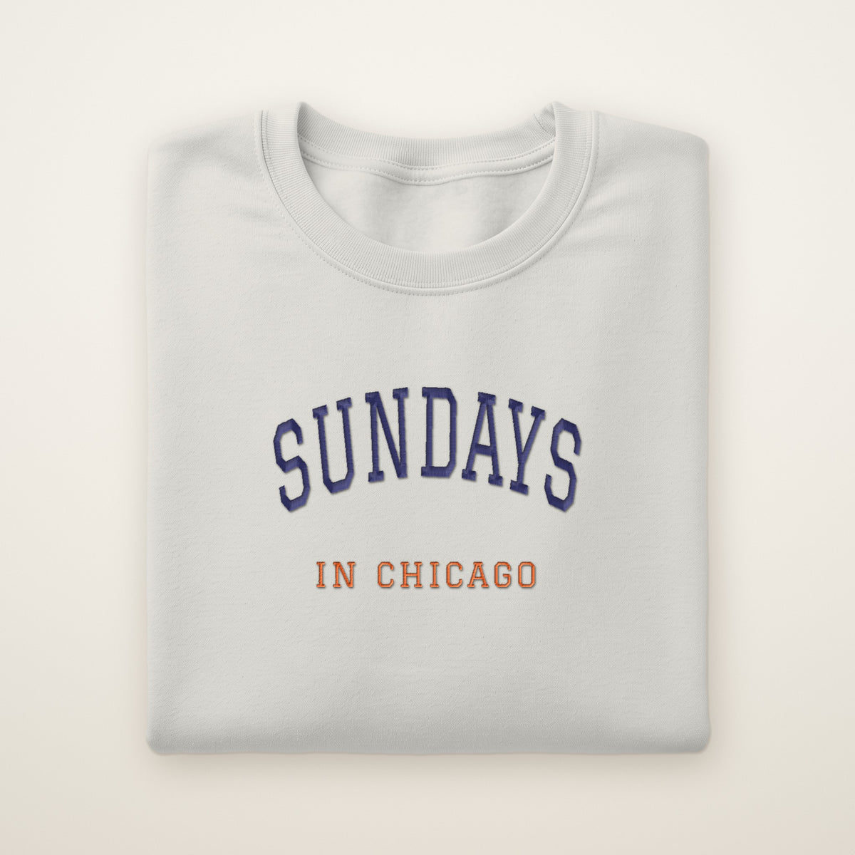 Chicago Football Embroidered Crewneck — Sundays in Chicago in Ash, flat lay