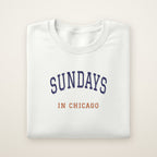 Chicago Football Embroidered Crewneck — Sundays in Chicago in White, flat lay