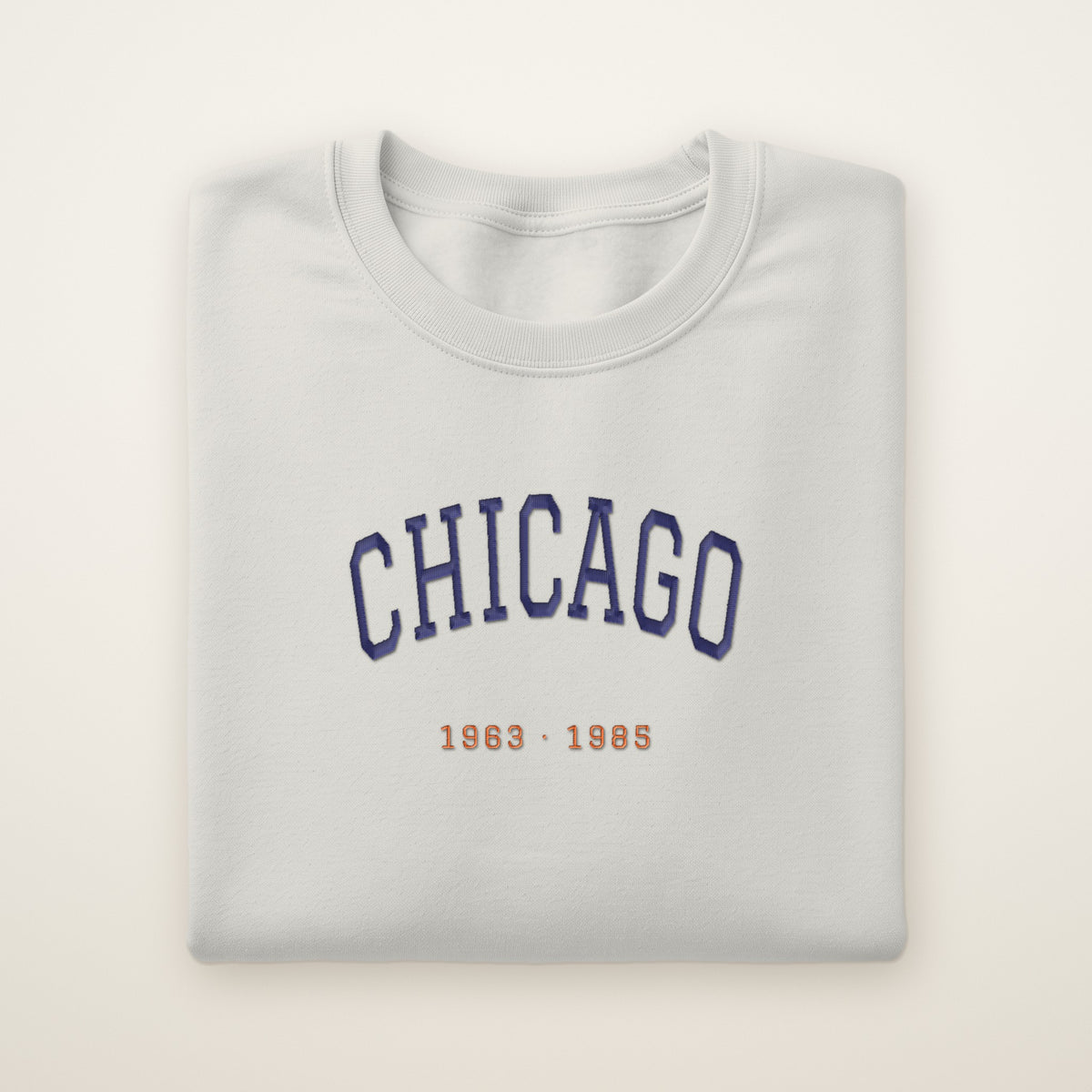 Chicago Football Embroidered Crewneck — Title Years in Ash, flat lay