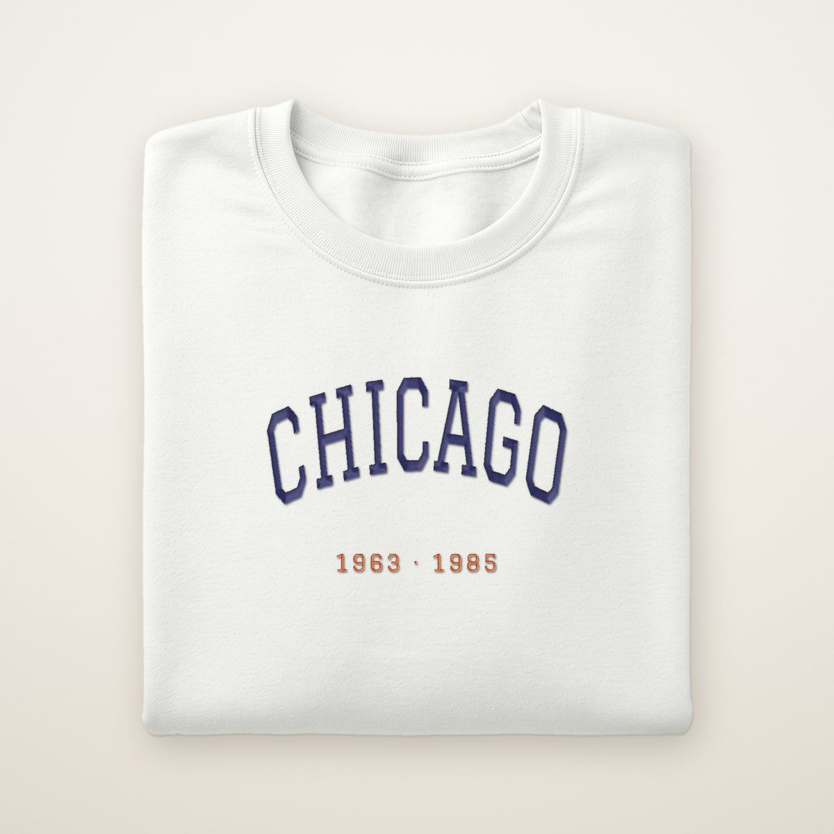 Chicago Football Embroidered Crewneck — Title Years in White, flat lay