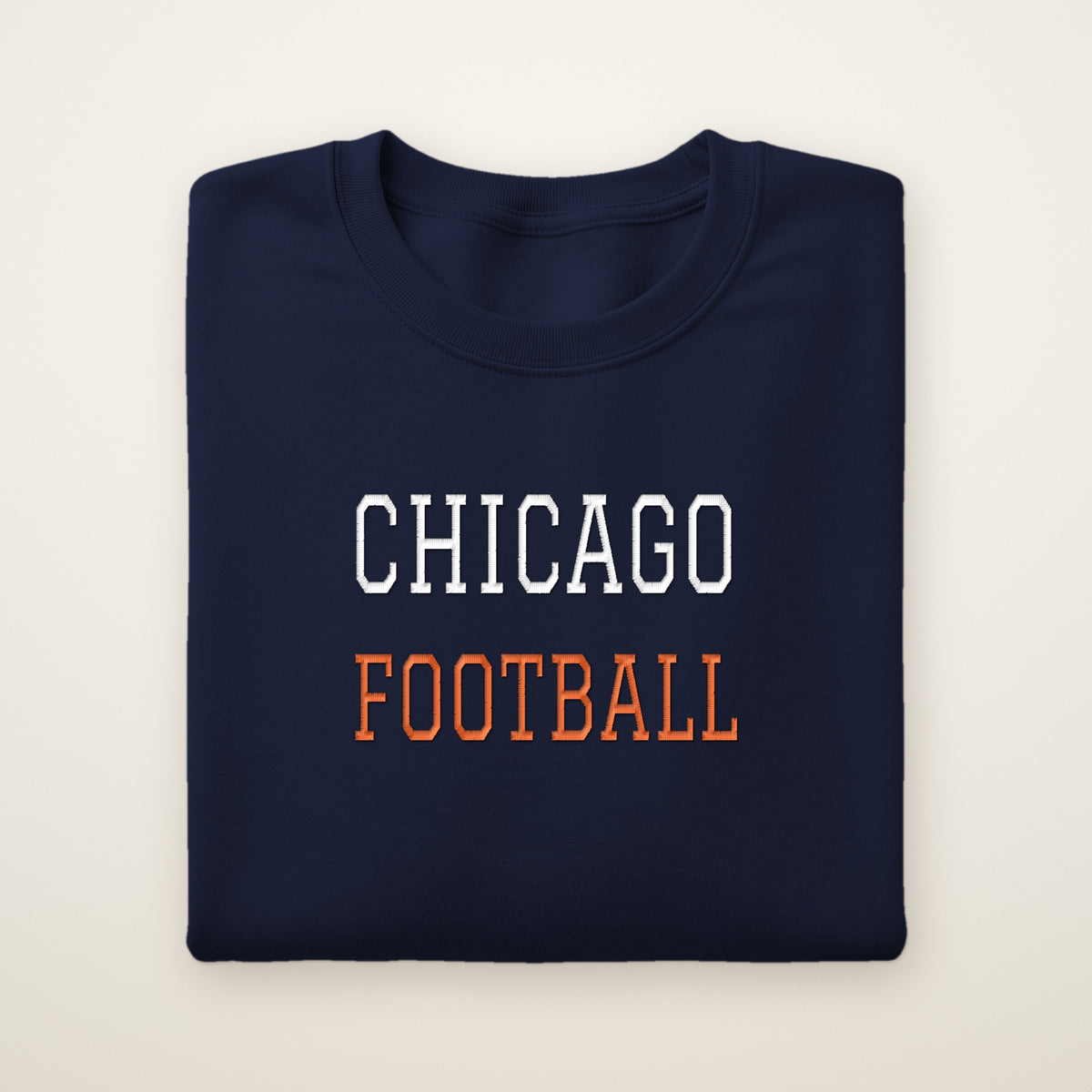 Chicago Football Embroidered Crewneck — Varsity in Navy, flat lay