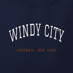 Close-up of the white & orange satin-stitch Windy City embroidery