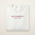 Chicago Hockey Embroidered Crewneck — 1901 W. Madison St. in White, flat lay
