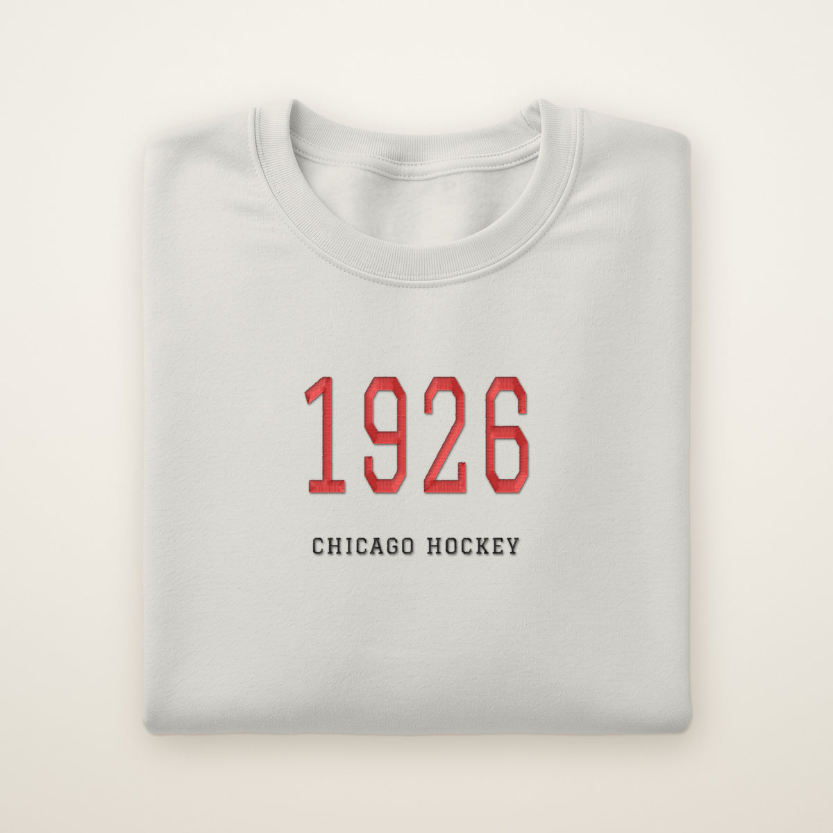 Chicago Hockey Embroidered Crewneck — 1926 in Ash, flat lay
