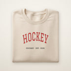 Chicago Hockey Embroidered Crewneck — Est. 1926 in Sand, flat lay