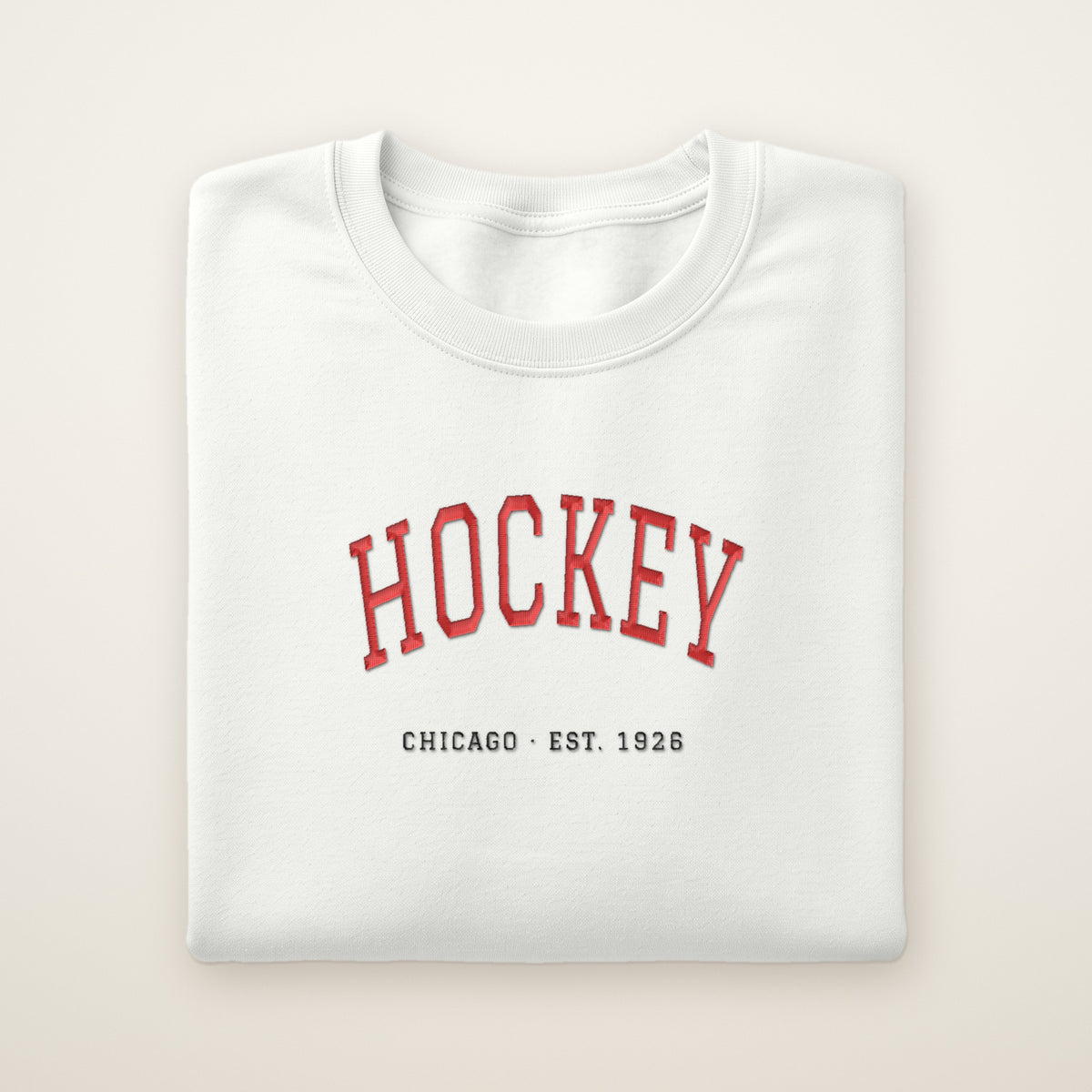 Chicago Hockey Embroidered Crewneck — Est. 1926 in White, flat lay