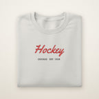Chicago Hockey Embroidered Crewneck — Hockey Script in Ash, flat lay