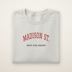 Chicago Hockey Embroidered Crewneck — Madison St. in Ash, flat lay