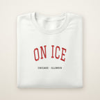 Chicago Hockey Embroidered Crewneck — On Ice in White, flat lay