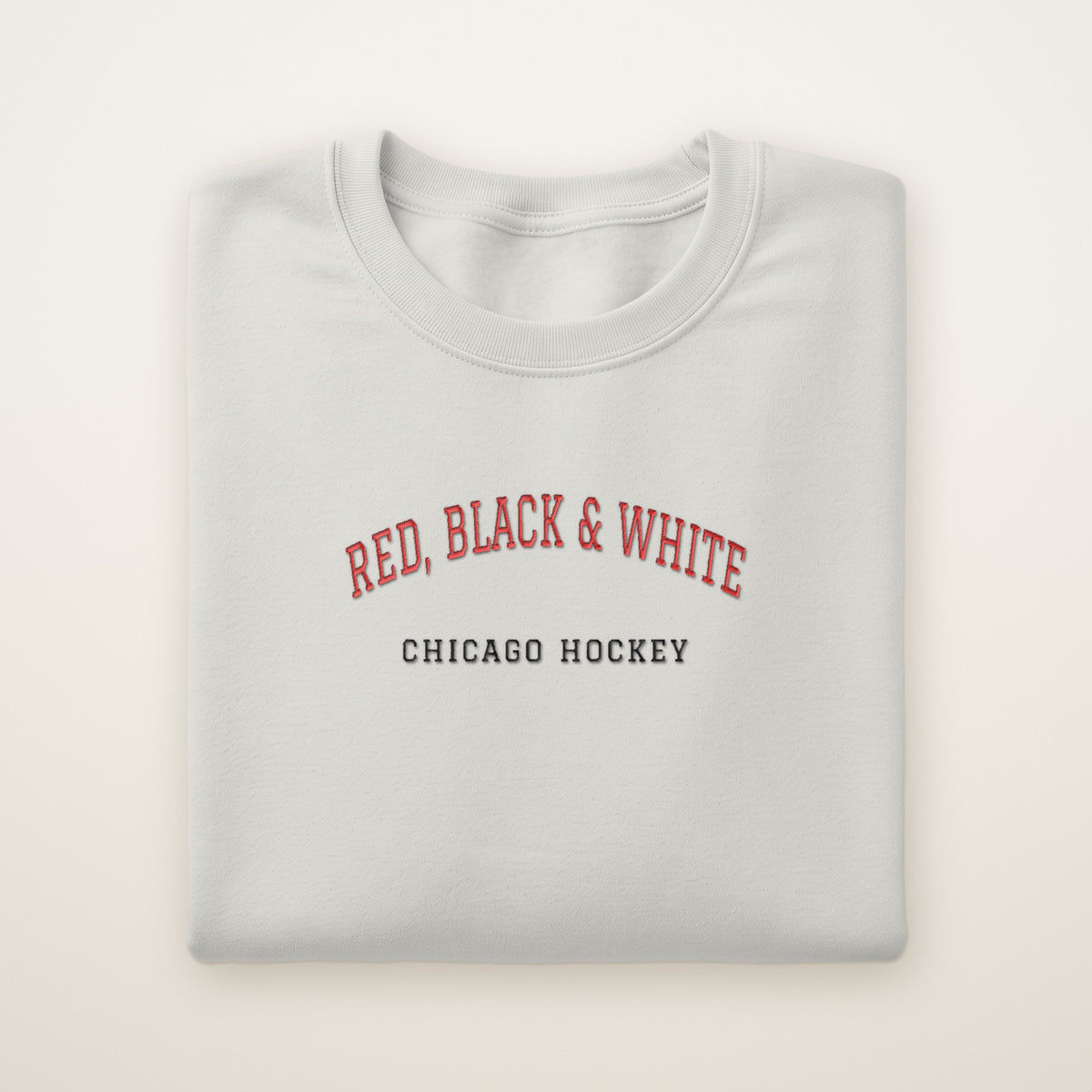 Chicago Hockey Embroidered Crewneck — Red, Black & White in Ash, flat lay