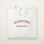 Chicago Hockey Embroidered Crewneck — Red, Black & White in White, flat lay
