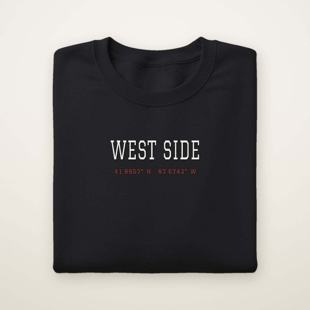 Chicago Hockey Embroidered Crewneck — West Side Coordinates in Black, flat lay