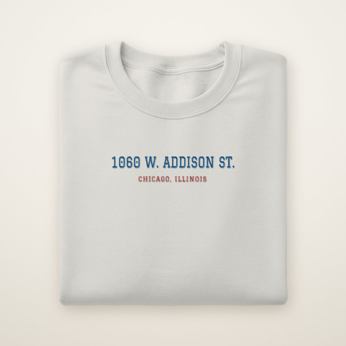 Chicago North Side Baseball Embroidered Crewneck — 1060 W. Addison St. in Ash, flat lay