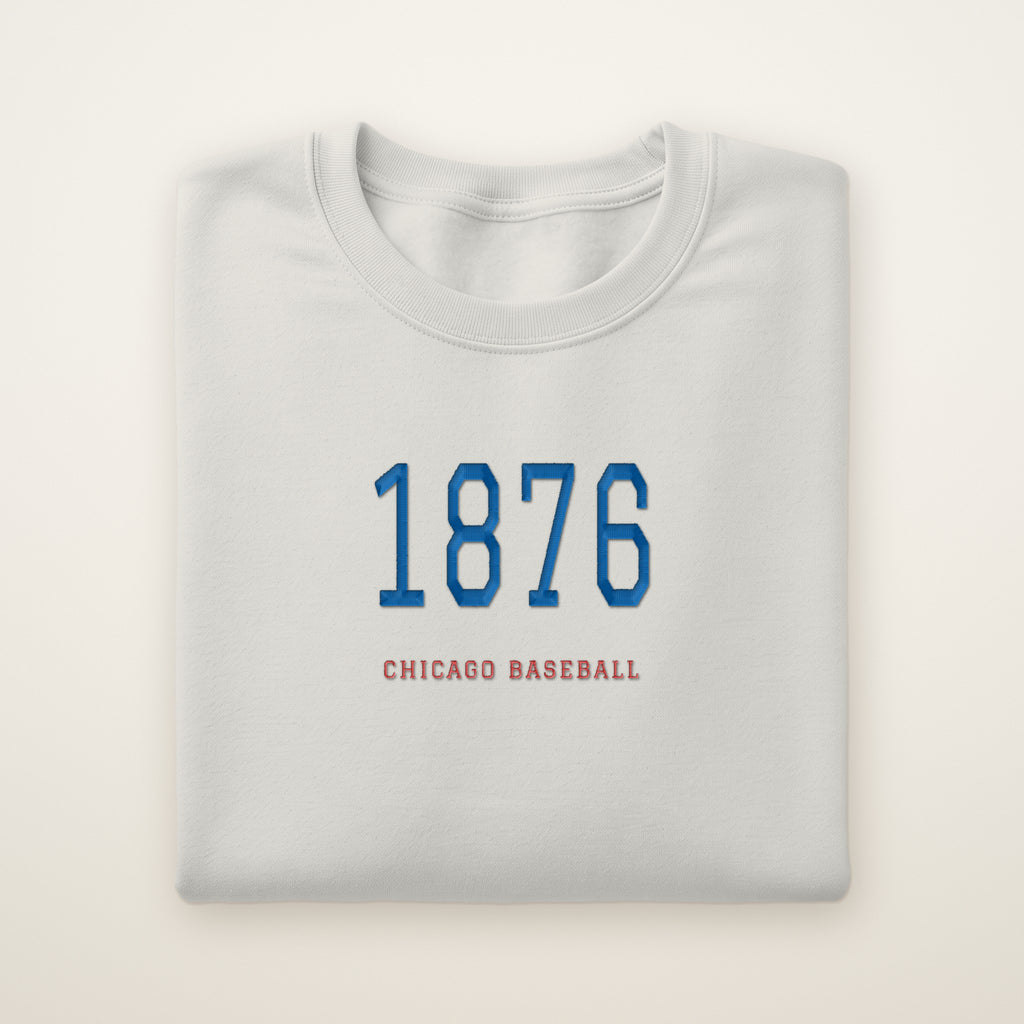 Chicago North Side Baseball Embroidered Crewneck — 1876 in Ash, flat lay