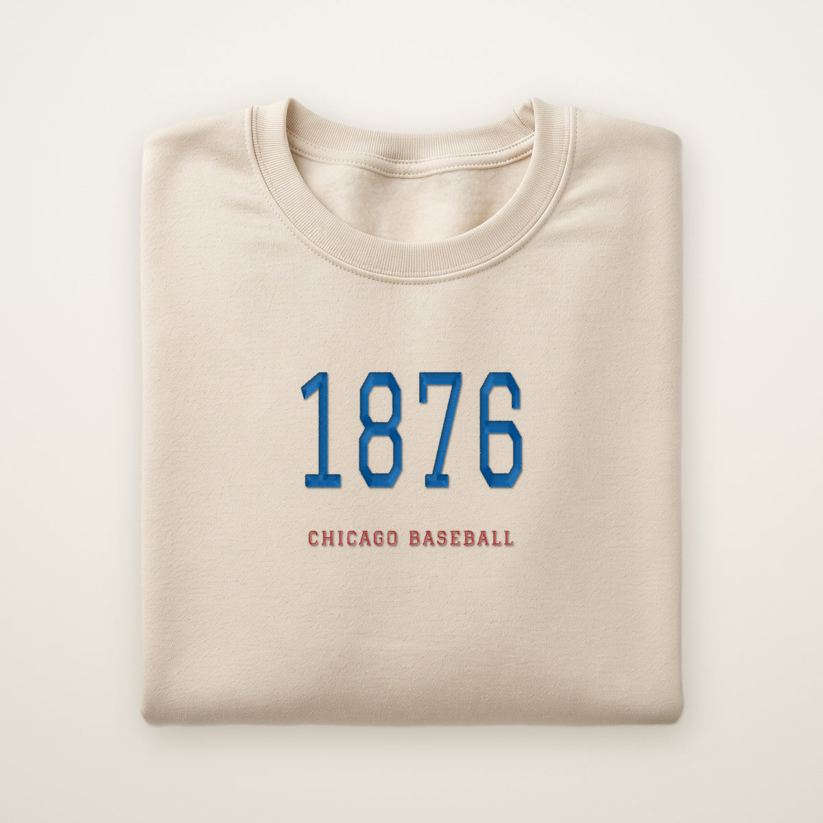 Chicago North Side Baseball Embroidered Crewneck — 1876 in Sand, flat lay