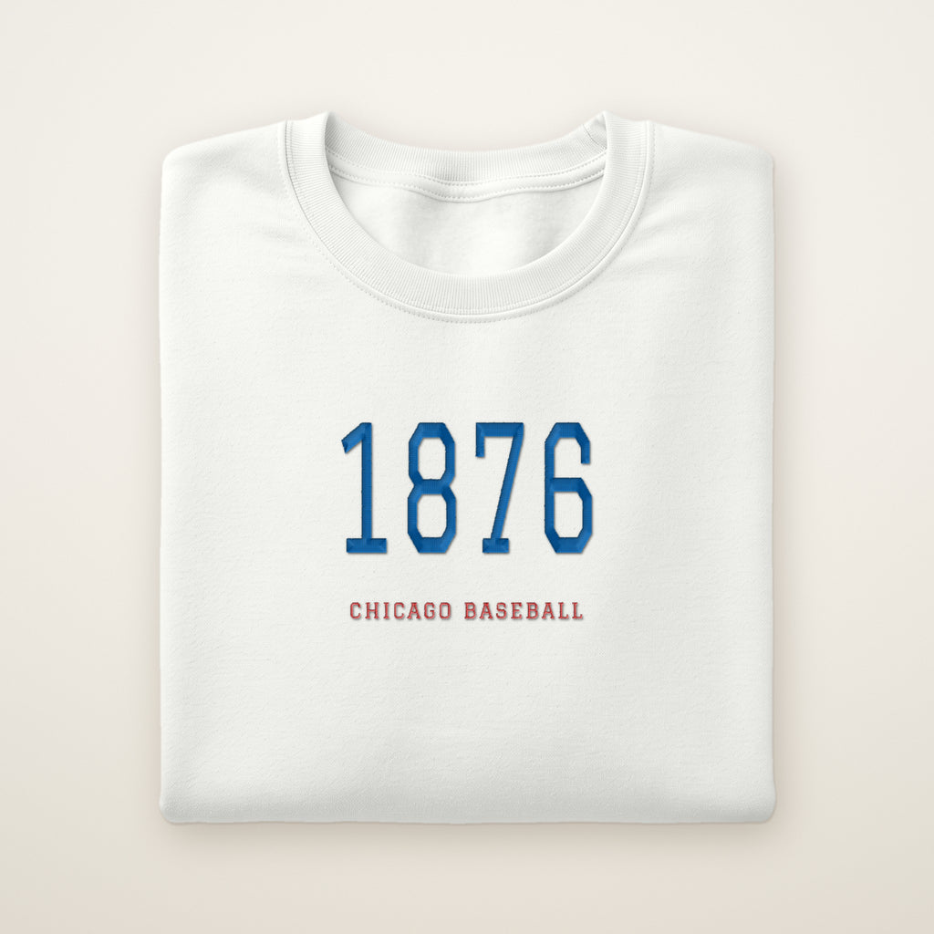 Chicago North Side Baseball Embroidered Crewneck — 1876 in White, flat lay