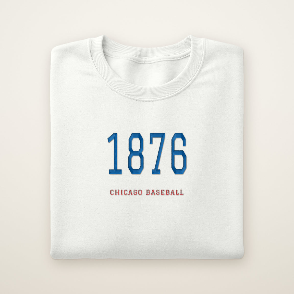 Chicago North Side Baseball Embroidered Crewneck — 1876 in White, flat lay