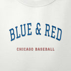 Close-up of the royal blue & red satin-stitch Blue & Red embroidery