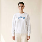 Model wearing the Chicago North Side Baseball Blue & Red embroidered crewneck