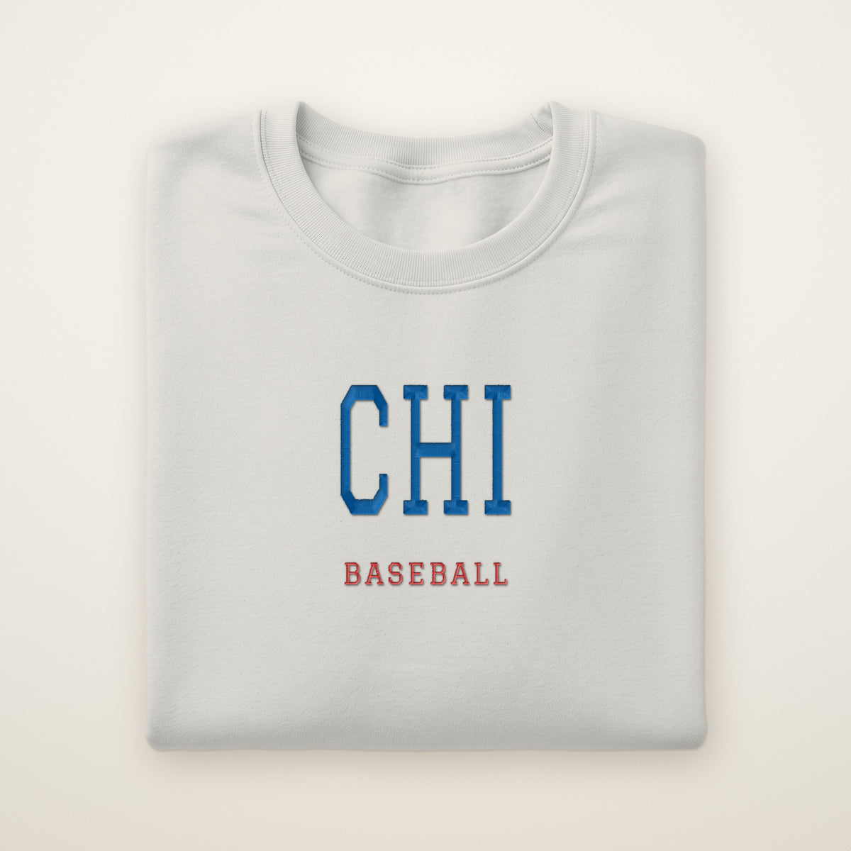 Chicago North Side Baseball Embroidered Crewneck — CHI in Ash, flat lay