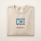 Chicago North Side Baseball Embroidered Crewneck — CHI in Sand, flat lay