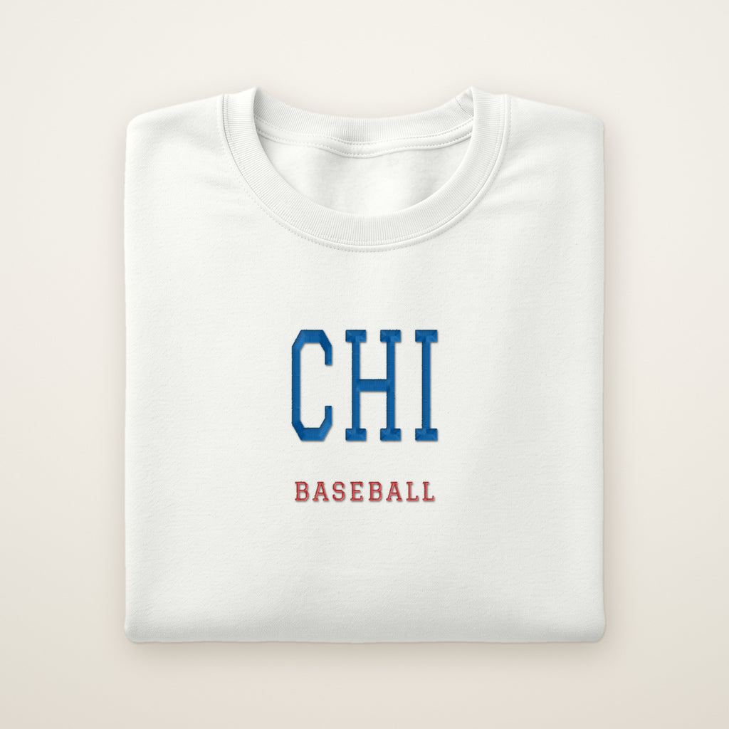 Chicago North Side Baseball Embroidered Crewneck — CHI in White, flat lay