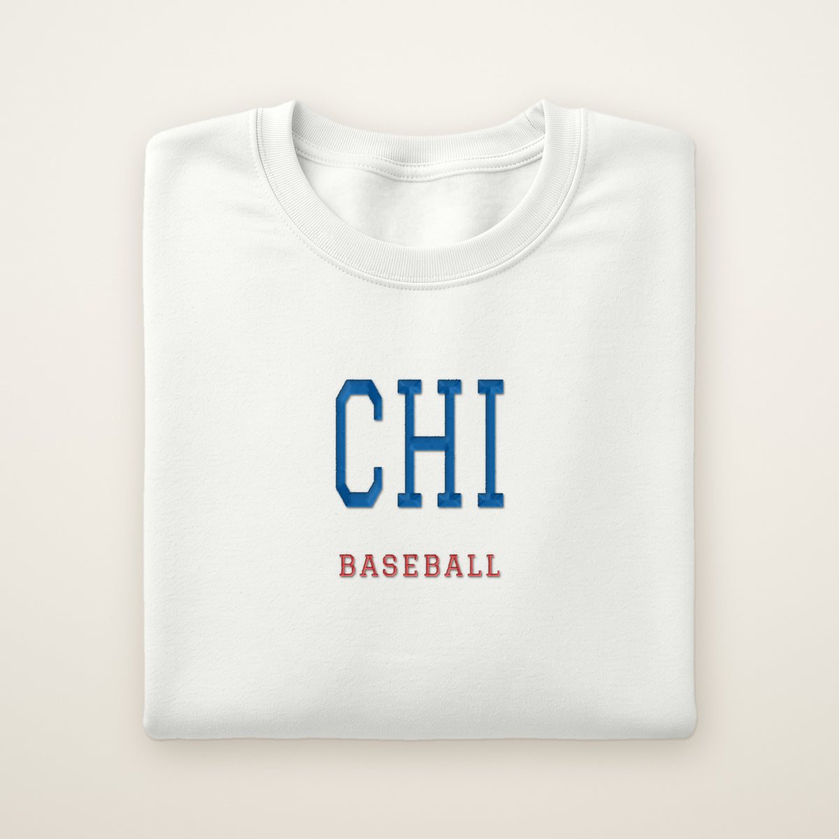 Chicago North Side Baseball Embroidered Crewneck — CHI in White, flat lay