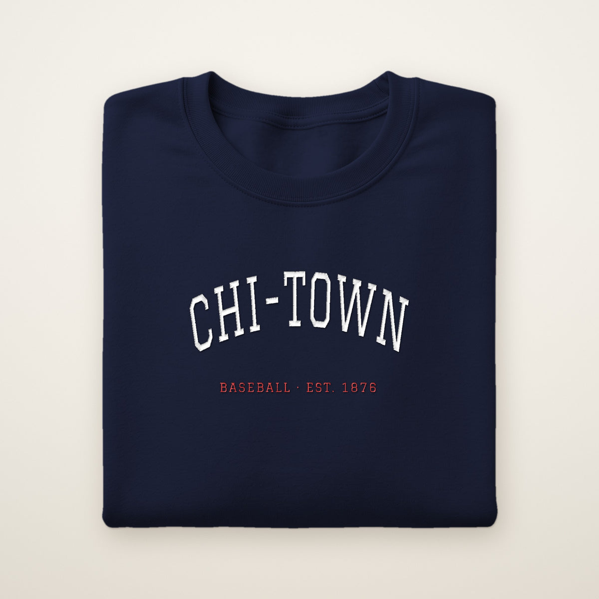 Chicago North Side Baseball Embroidered Crewneck — Chi-Town in Navy, flat lay