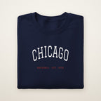 Chicago North Side Baseball Embroidered Crewneck — Chicago Arch in Navy, flat lay