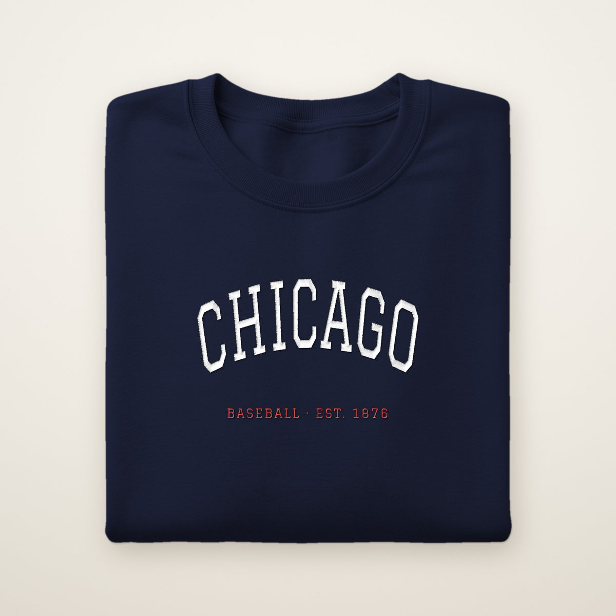 Chicago North Side Baseball Embroidered Crewneck — Chicago Arch in Navy, flat lay