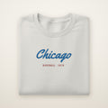 Chicago North Side Baseball Embroidered Crewneck — Chicago Script in Ash, flat lay