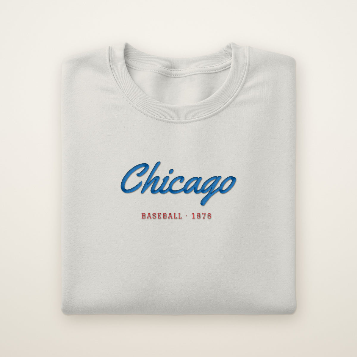 Chicago North Side Baseball Embroidered Crewneck — Chicago Script in Ash, flat lay
