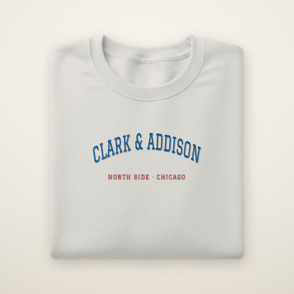 Chicago North Side Baseball Embroidered Crewneck — Clark & Addison in Ash, flat lay
